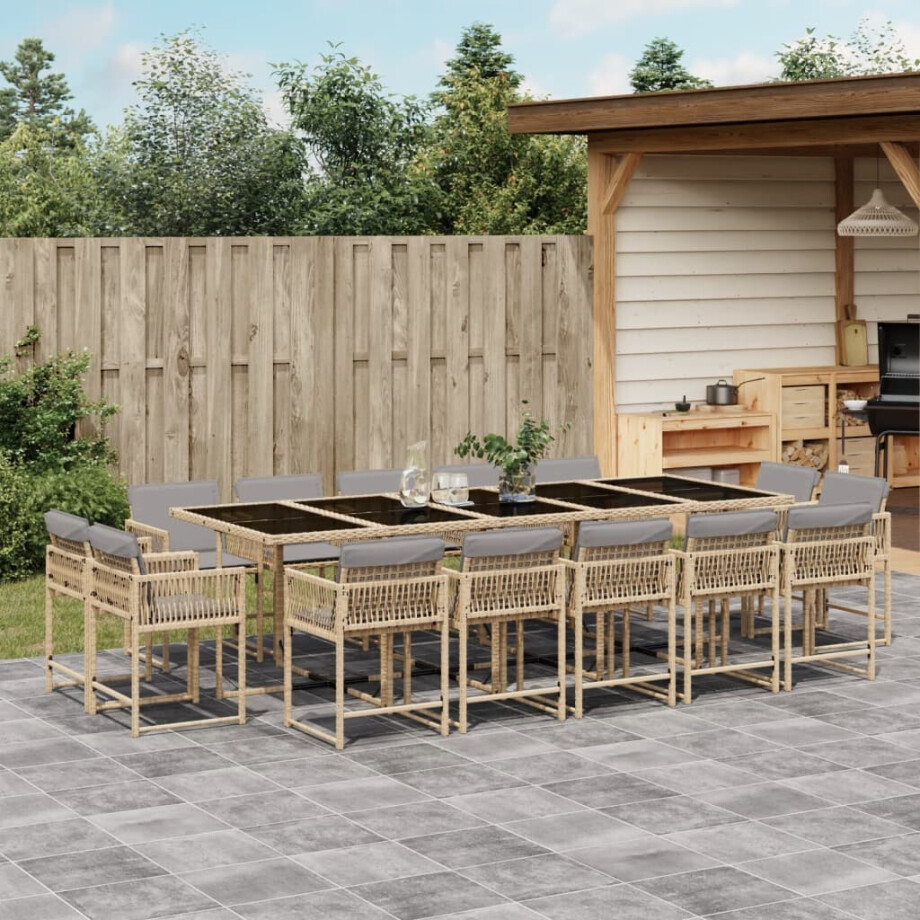 vidaXL 15-delige Tuinset met kussens poly rattan gemengd beige afbeelding 1