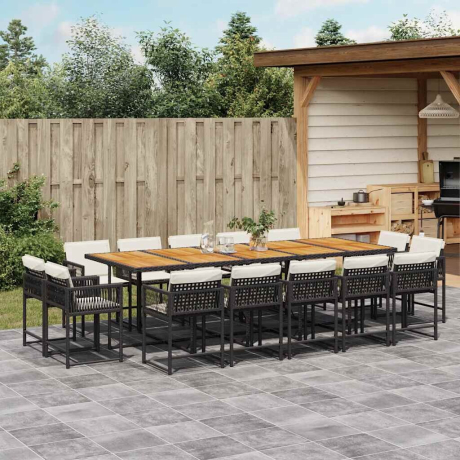 vidaXL 15-delige Tuinset met kussens poly rattan zwart afbeelding 1
