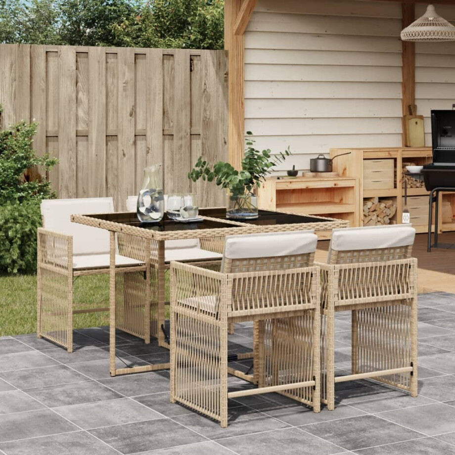 vidaXL 5-delige Tuinset met kussens poly rattan beige afbeelding 1