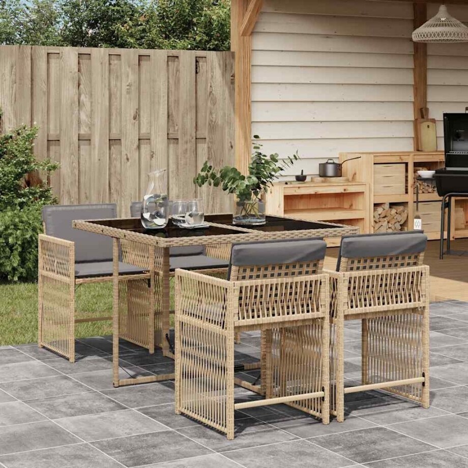 vidaXL 5-delige Tuinset met kussens poly rattan gemengd beige afbeelding 1