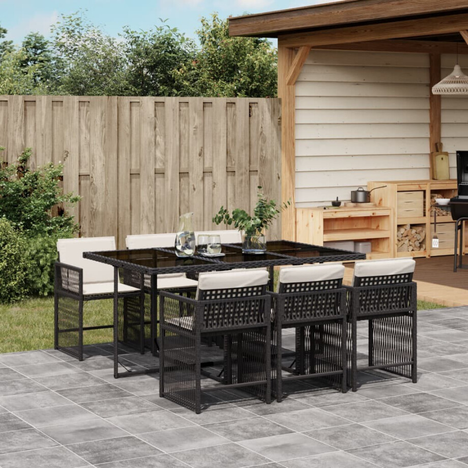 vidaXL 7-delige Tuinset met kussens poly rattan zwart afbeelding 1