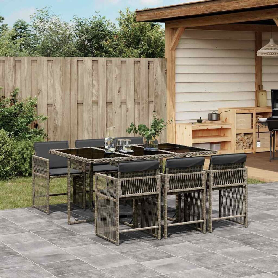 vidaXL 7-delige Tuinset met kussens poly rattan grijs vidaXL 7-delige Tuinset met kussens poly rattan grijs afbeelding 1
