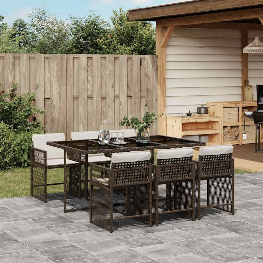 vidaXL 7-delige Tuinset met kussens poly rattan bruin vidaXL 7-delige Tuinset met kussens poly rattan bruin afbeelding 1