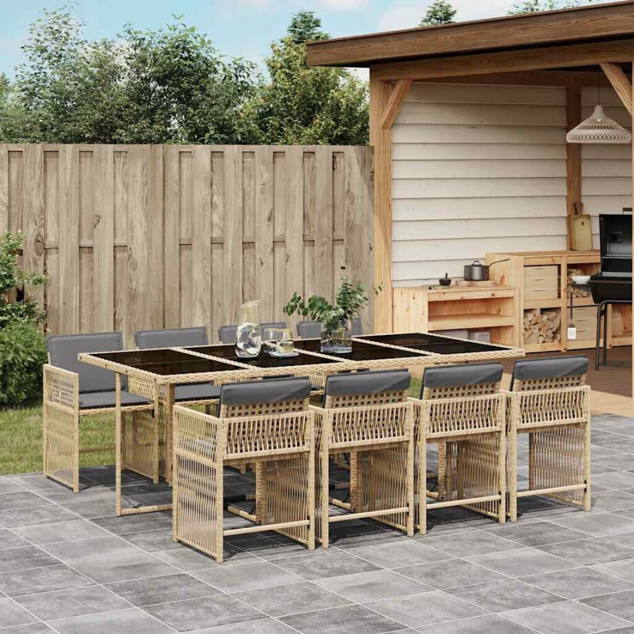 vidaXL 9-delige Tuinset met kussens poly rattan gemengd beige afbeelding 1