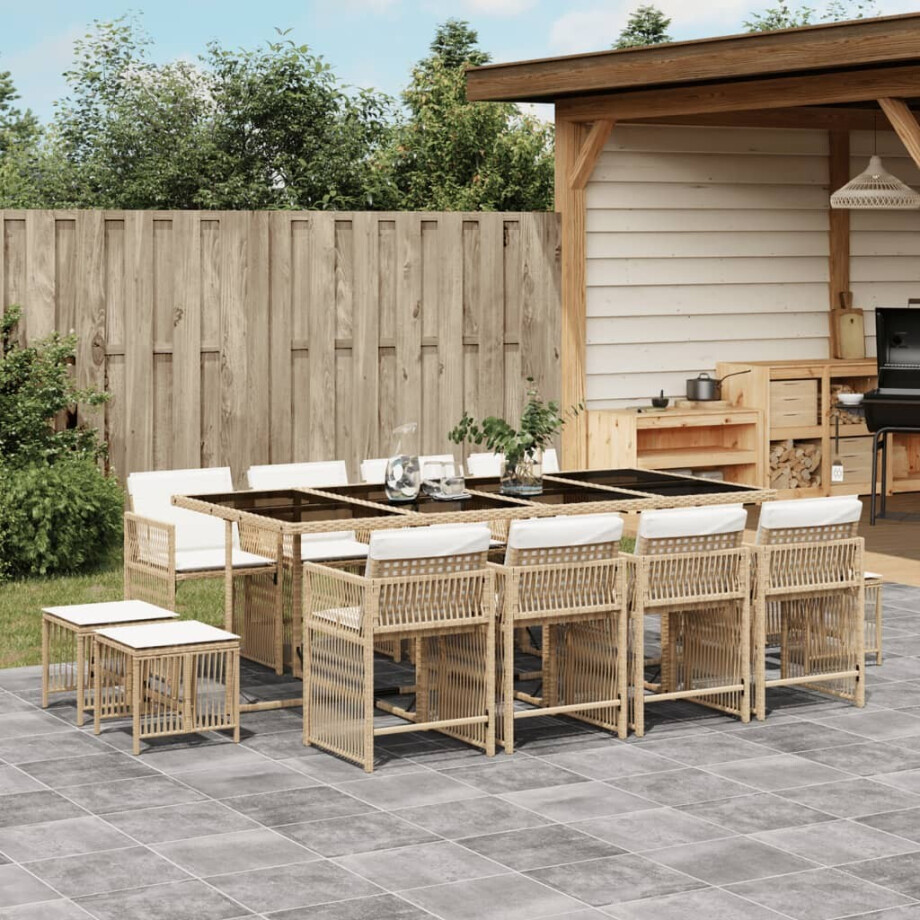 vidaXL 13-delige Tuinset met kussens poly rattan beige afbeelding 1