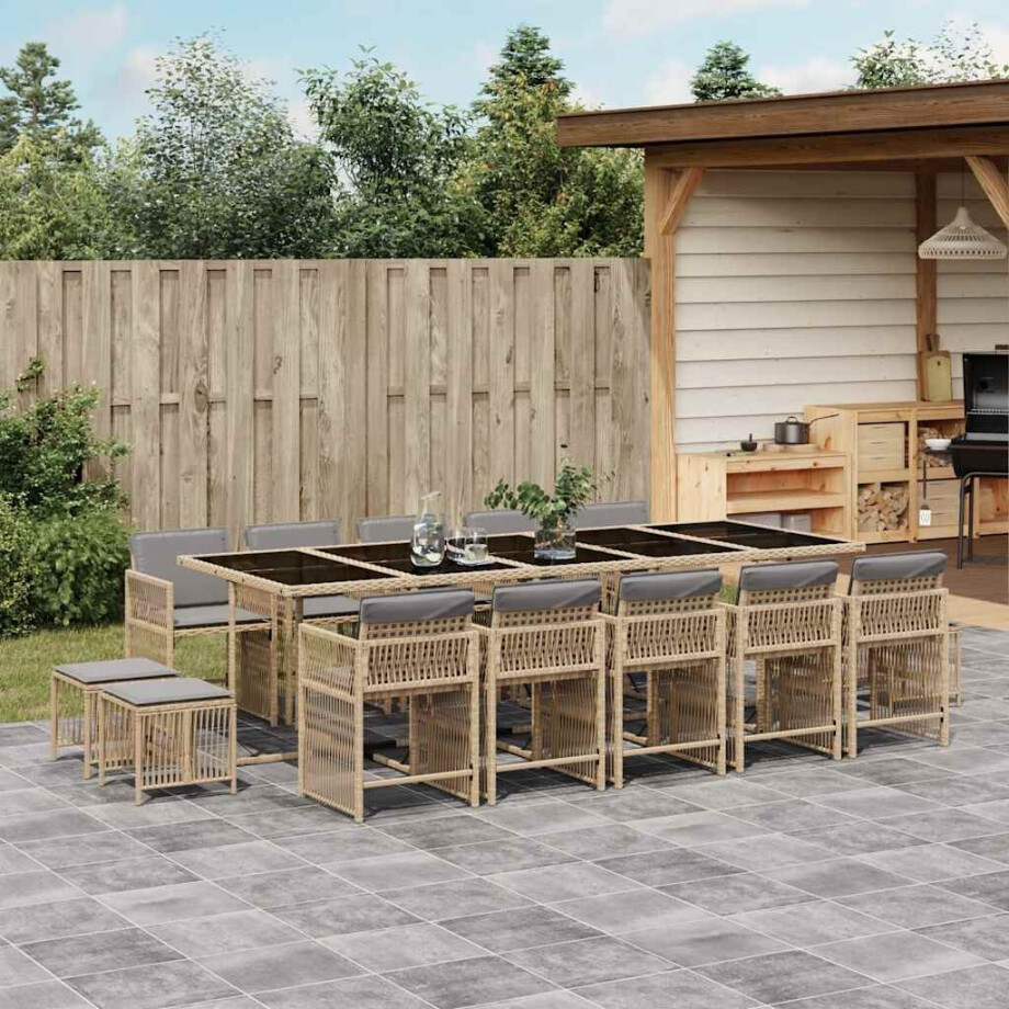 vidaXL 15-delige Tuinset met kussens poly rattan gemengd beige afbeelding 1