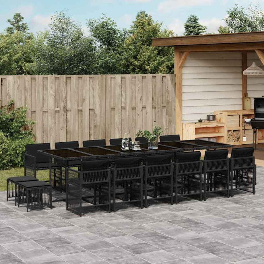 vidaXL 17-delige Tuinset met kussens poly rattan zwart afbeelding 1