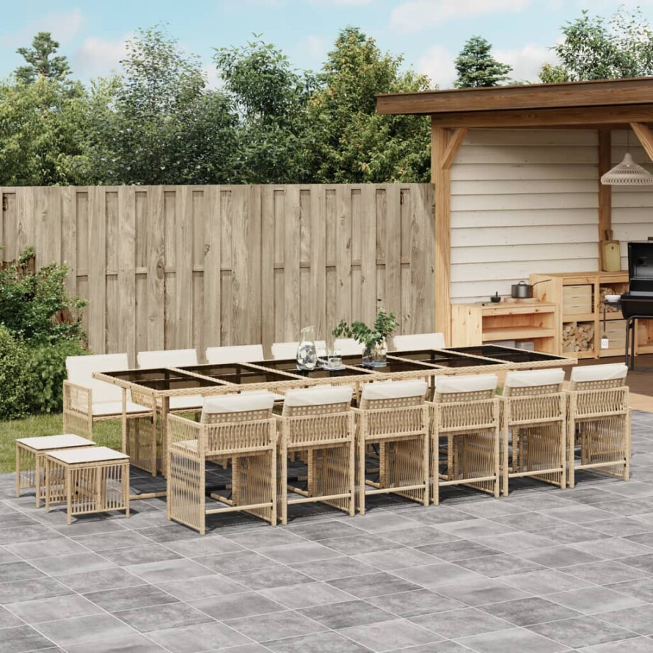 vidaXL 17-delige Tuinset met kussens poly rattan beige afbeelding 1