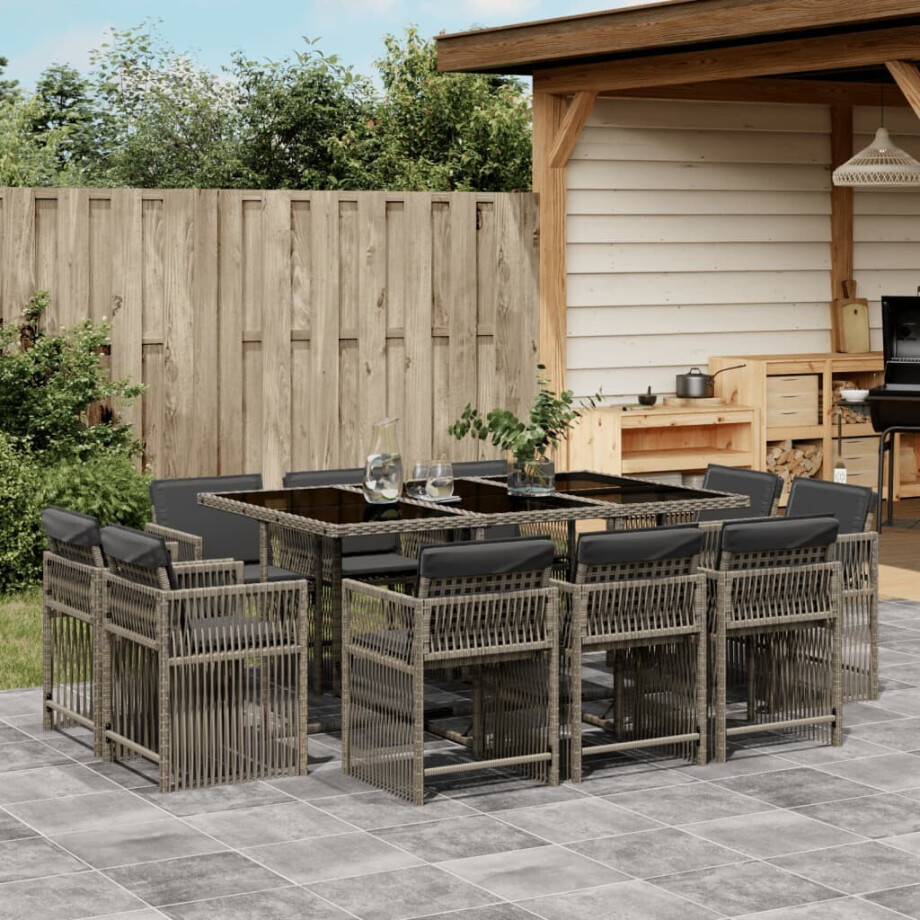 vidaXL 11-delige Tuinset met kussens poly rattan grijs afbeelding 1