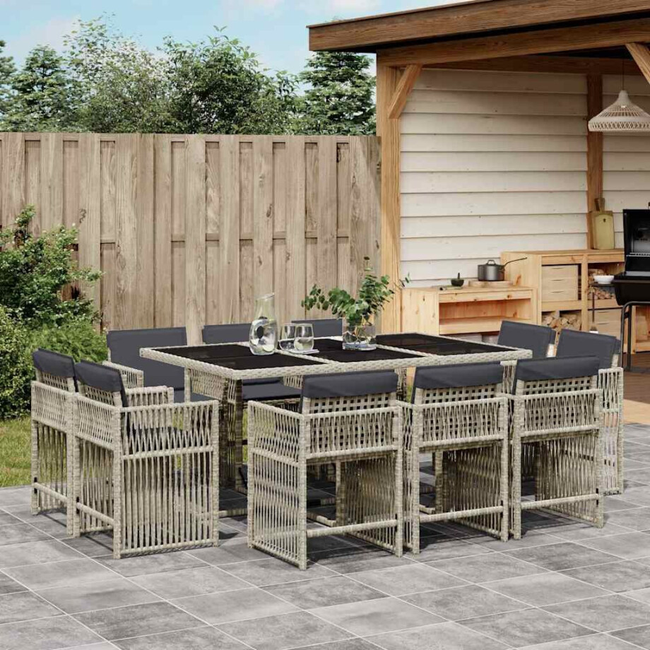 vidaXL 11-delige Tuinset met kussens poly rattan lichtgrijs vidaXL 11-delige Tuinset met kussens poly rattan lichtgrijs afbeelding 1