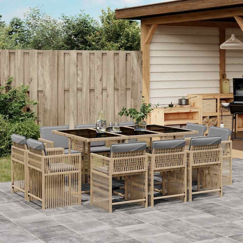 vidaXL 11-delige Tuinset met kussens poly rattan gemengd beige afbeelding 1