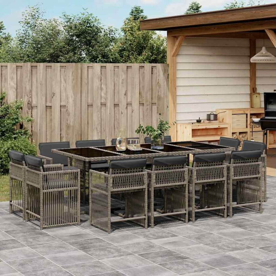 vidaXL 13-delige Tuinset met kussens poly rattan grijs afbeelding 1