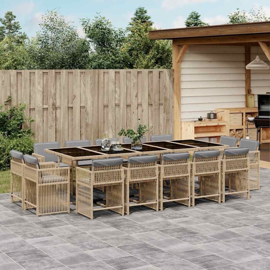 vidaXL 15-delige Tuinset met kussens poly rattan gemengd beige afbeelding 1