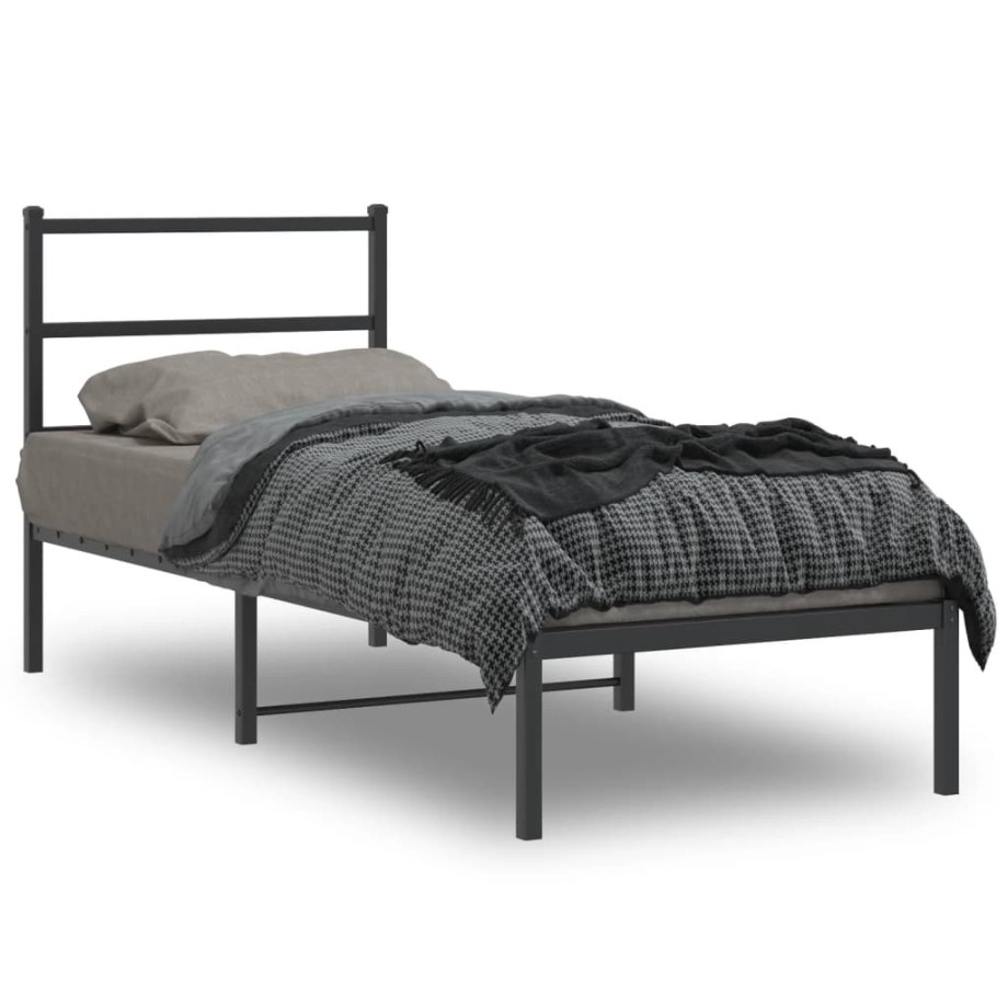 vidaXL Bedframe met hoofdbord metaal zwart 80x200 cm afbeelding 1