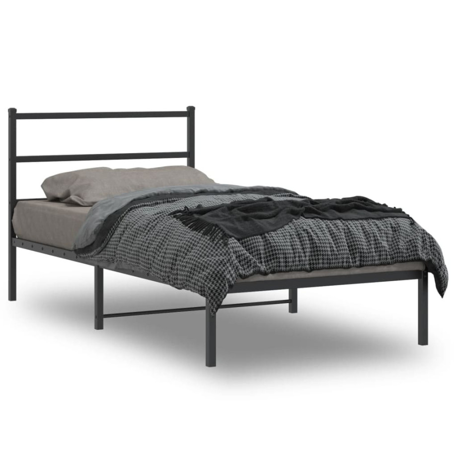 vidaXL Bedframe met hoofdbord metaal zwart 100x190 cm afbeelding 1