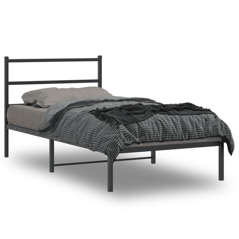 vidaXL Bedframe met hoofdbord metaal zwart 107x203 cm afbeelding 1
