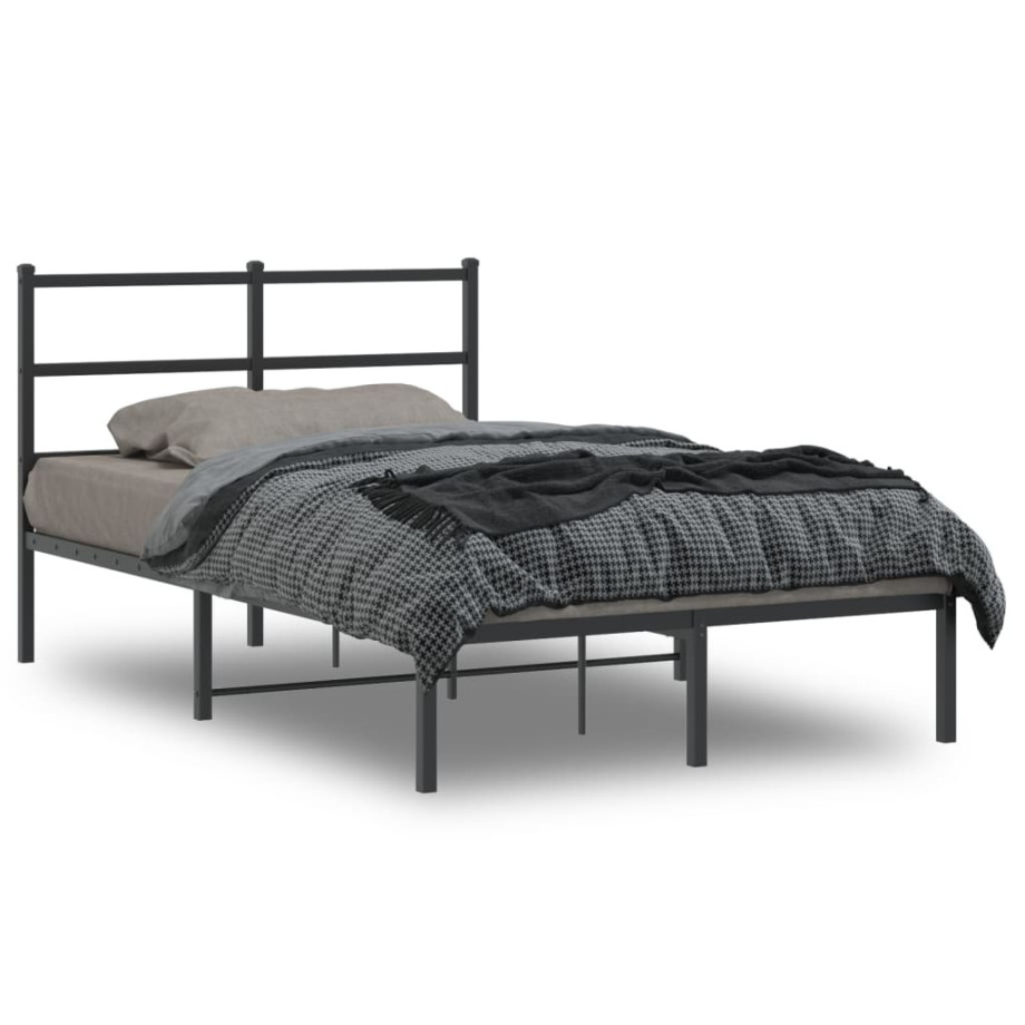 vidaXL Bedframe met hoofdbord metaal zwart 120x190 cm afbeelding 1