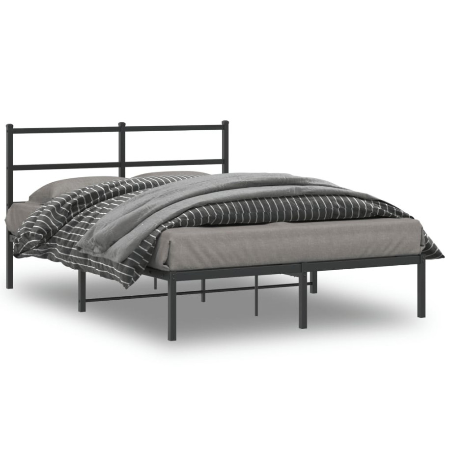 vidaXL Bedframe met hoofdbord metaal zwart 135x190 cm afbeelding 1