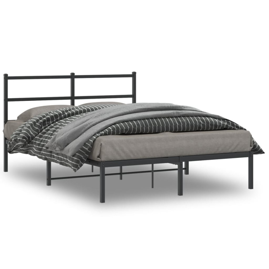 vidaXL Bedframe met hoofdbord metaal zwart 140x190 cm afbeelding 1