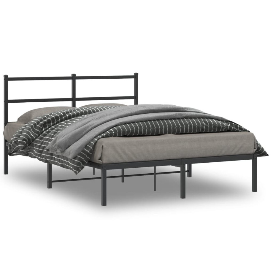 vidaXL Bedframe met hoofdbord metaal zwart 140x200 cm afbeelding 1