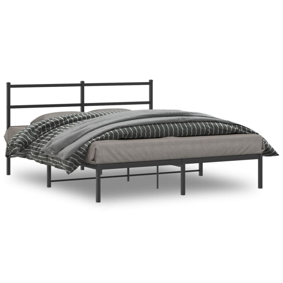 vidaXL Bedframe met hoofdbord metaal zwart 150x200 cm vidaXL Bedframe met hoofdbord metaal zwart 150x200 cm afbeelding 1