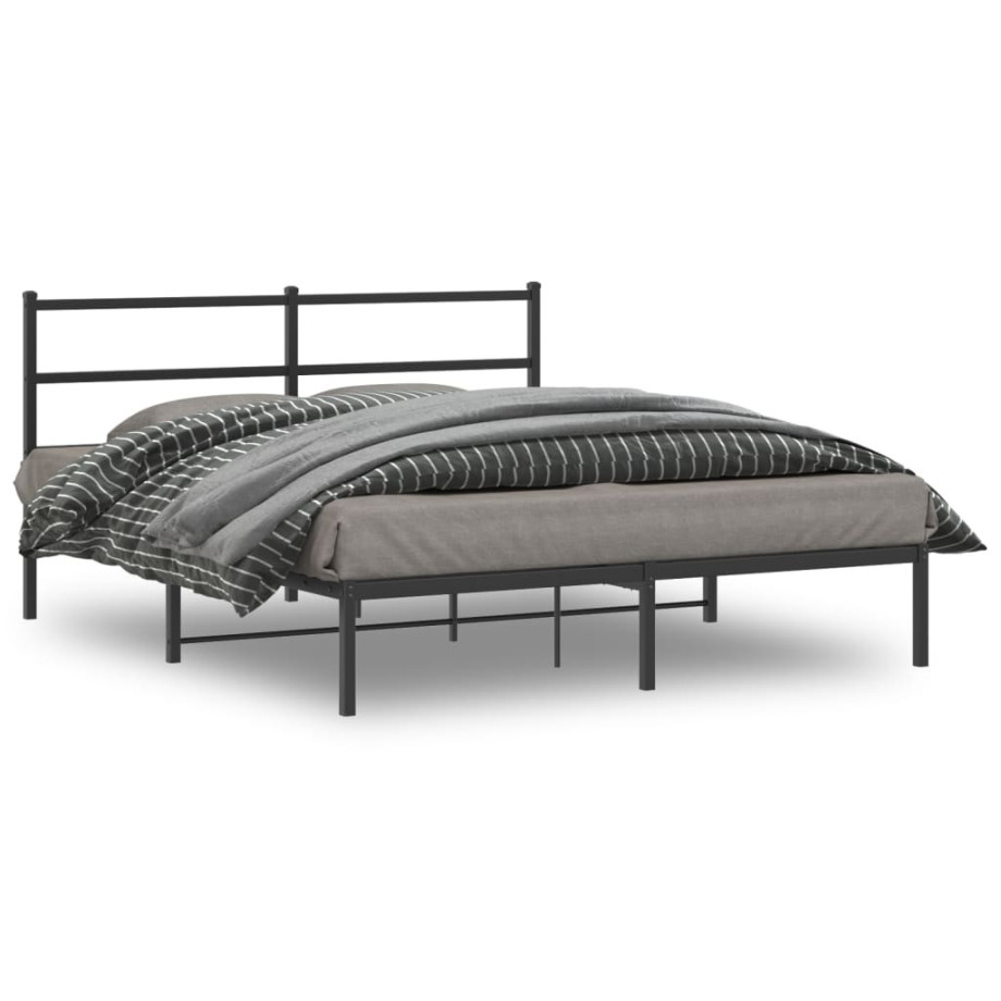 vidaXL Bedframe met hoofdbord metaal zwart 160x200 cm afbeelding 1