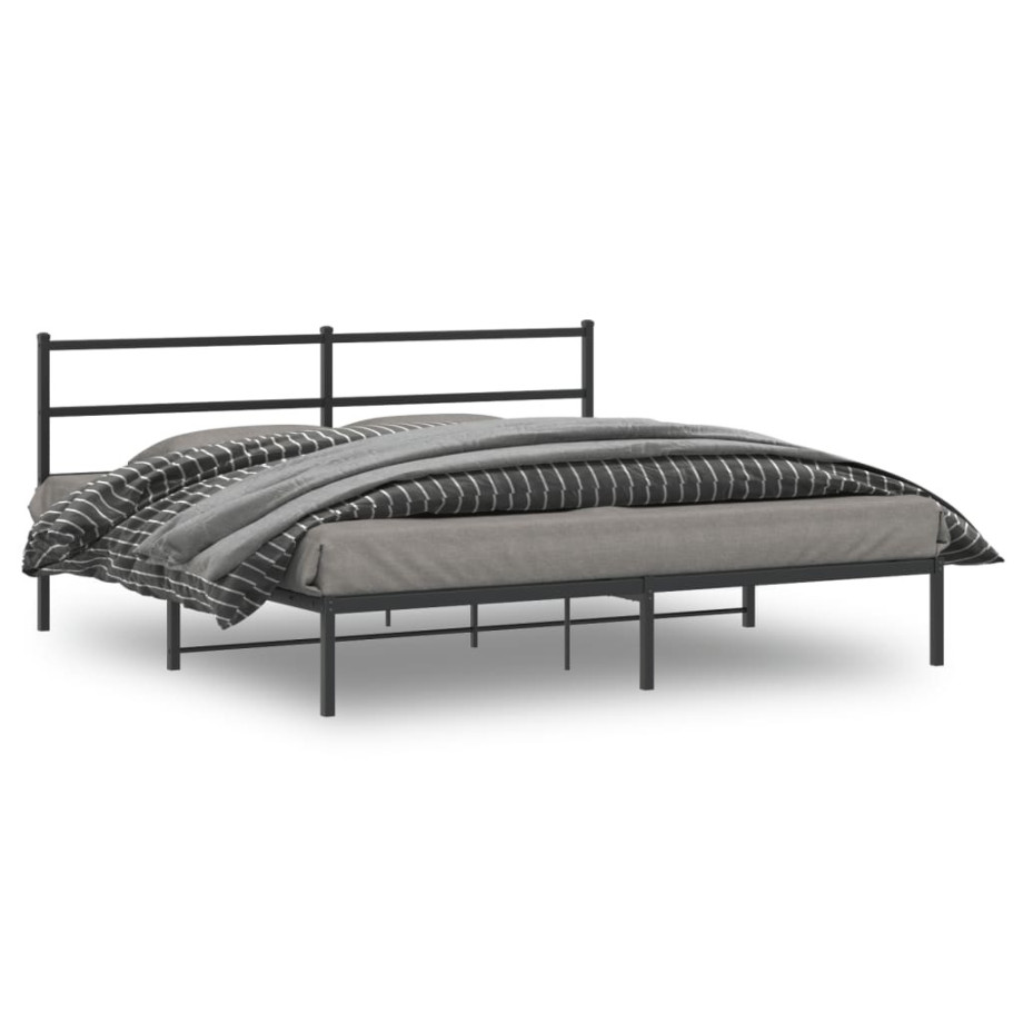 vidaXL Bedframe met hoofdbord metaal zwart 180x200 cm afbeelding 1