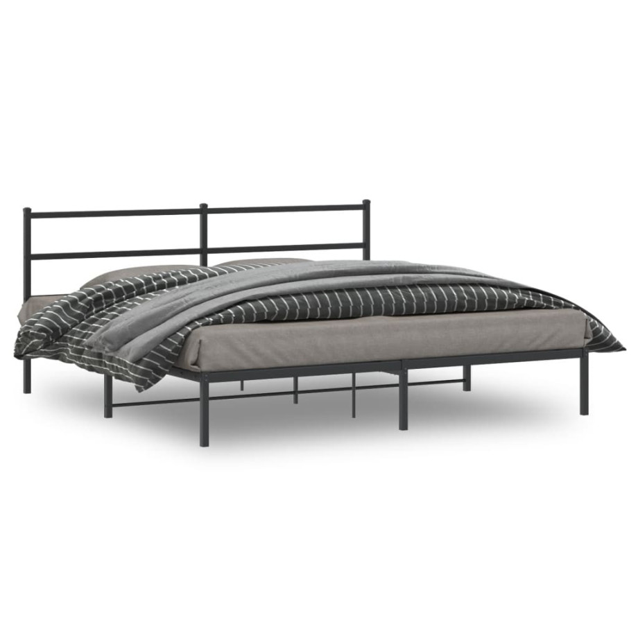 vidaXL Bedframe met hoofdbord metaal zwart 193x203 cm afbeelding 1