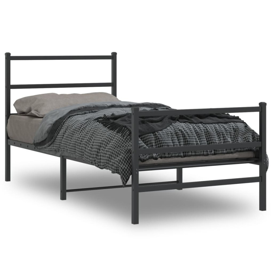 vidaXL Bedframe met hoofd- en voeteneinde metaal zwart 90x200 cm afbeelding 1