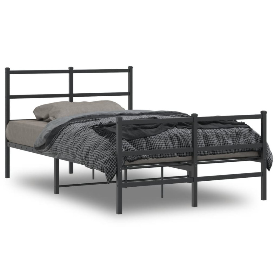 vidaXL Bedframe met hoofd- en voeteneinde metaal zwart 120x200 cm afbeelding 1