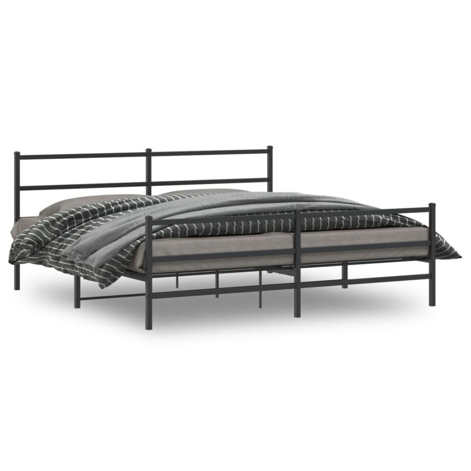 vidaXL Bedframe met hoofd- en voeteneinde metaal zwart 200x200 cm afbeelding 1