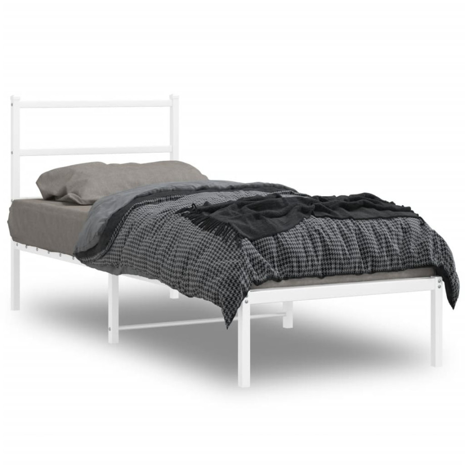 vidaXL Bedframe met hoofdbord zonder matras metaal wit 75x190 cm afbeelding 1