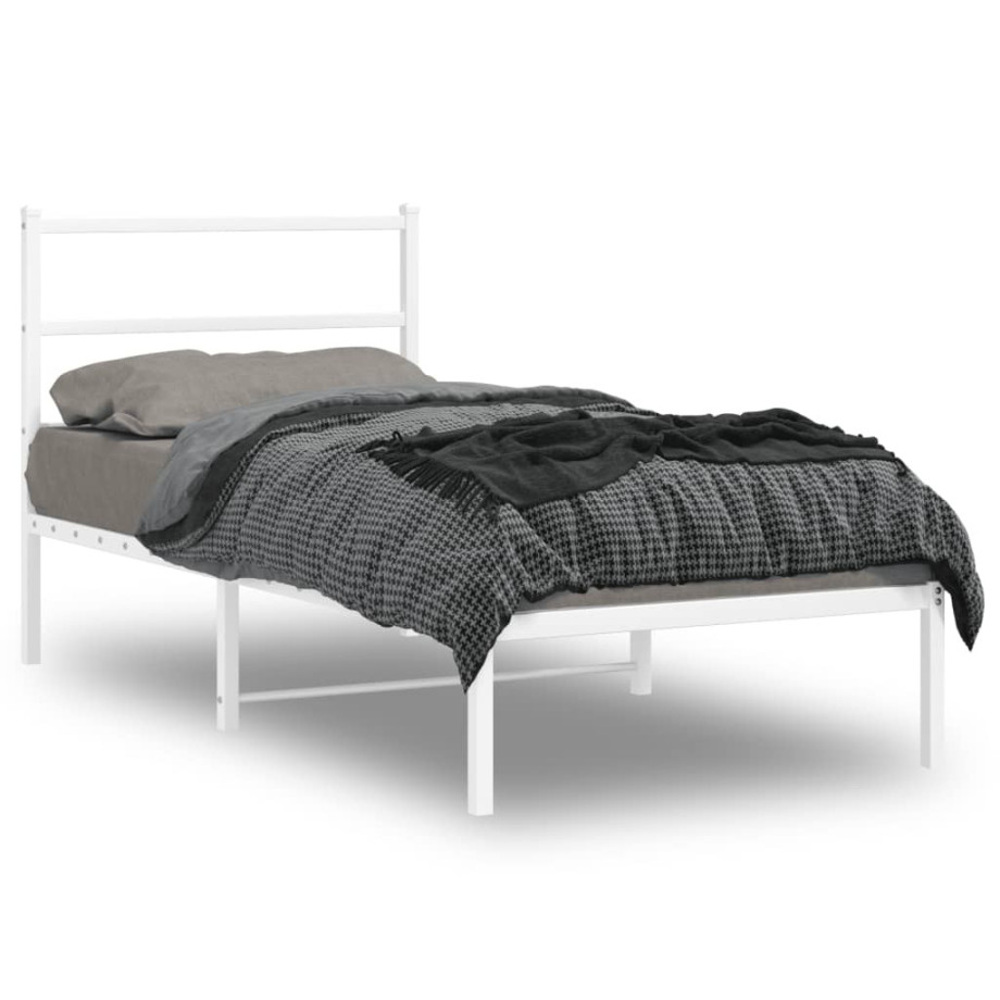 vidaXL Bedframe met hoofdbord metaal wit 90x190 cm afbeelding 1