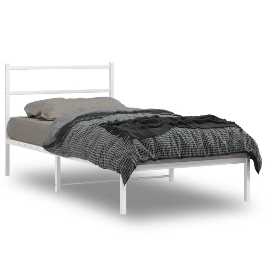 vidaXL Bedframe met hoofdbord metaal wit 107x203 cm afbeelding 1