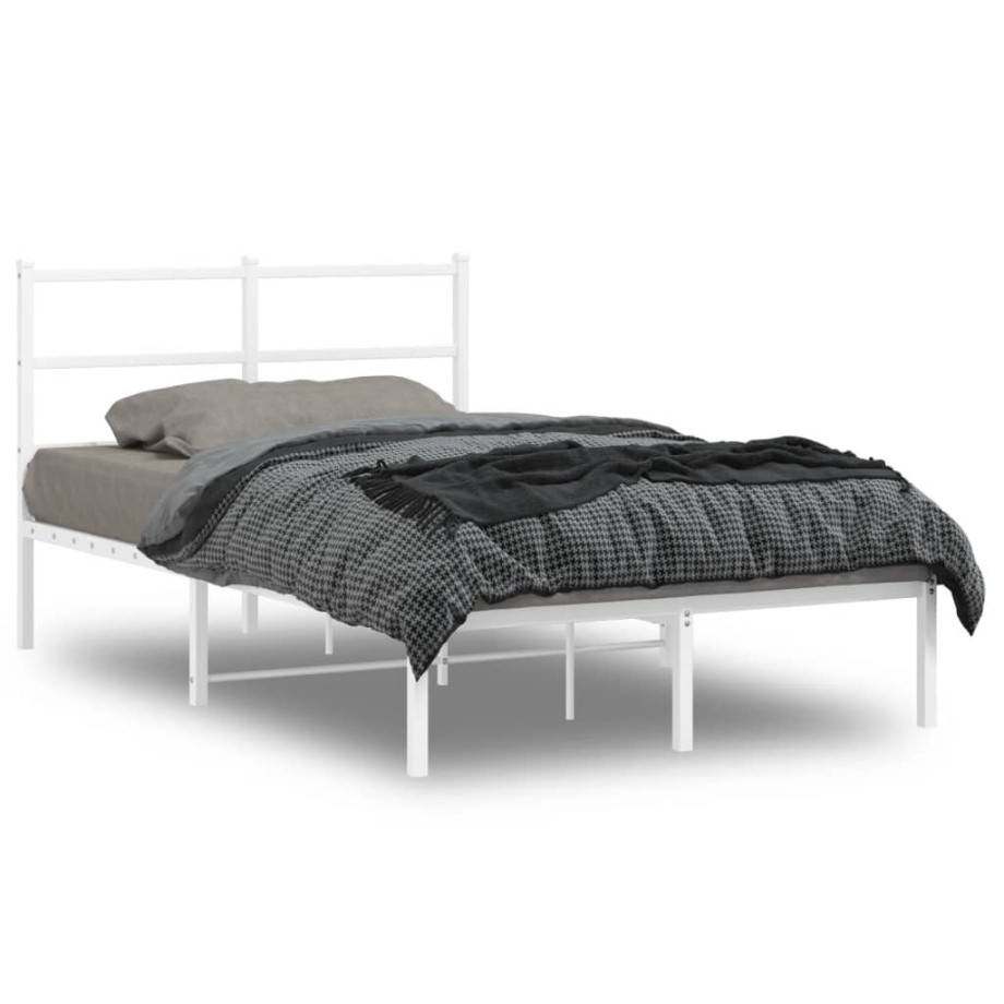 vidaXL Bedframe met hoofdbord metaal wit 120x190 cm afbeelding 1