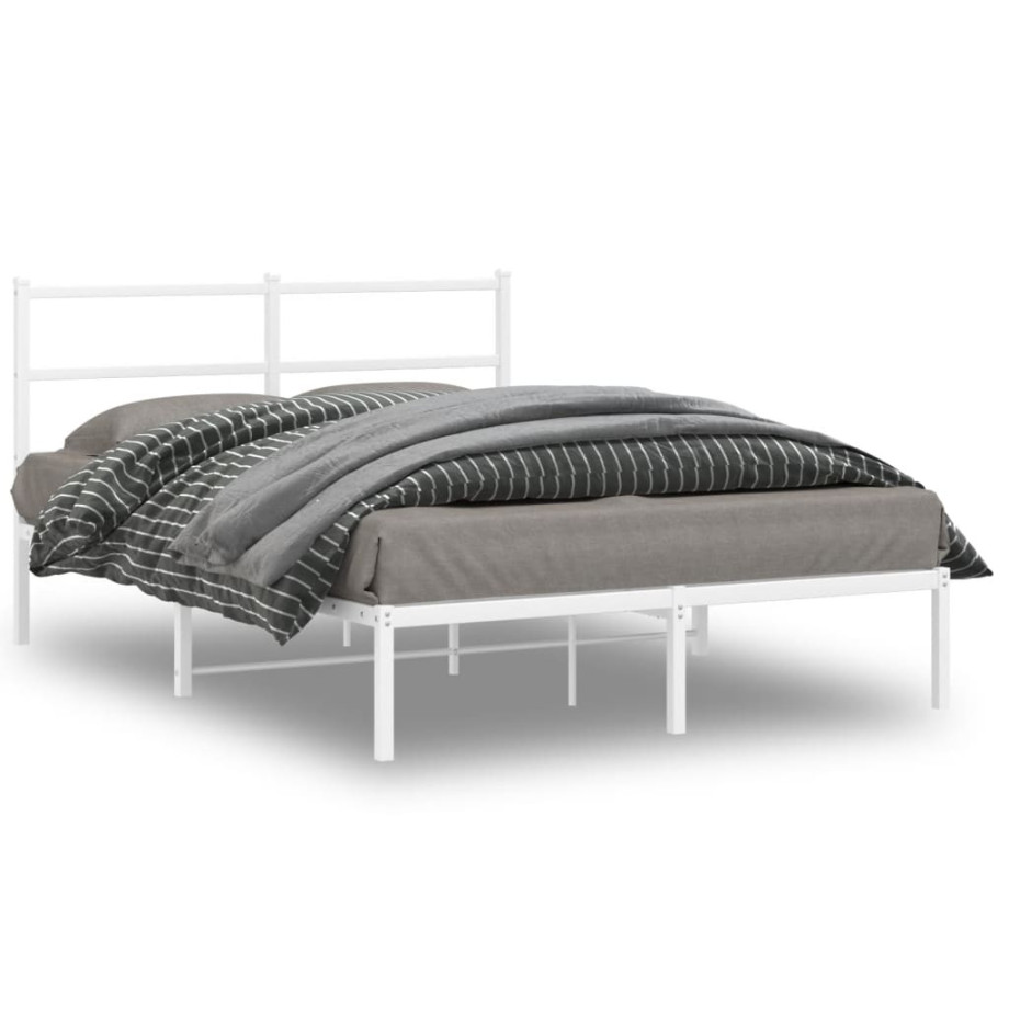 vidaXL Bedframe met hoofdbord metaal wit 135x190 cm afbeelding 1