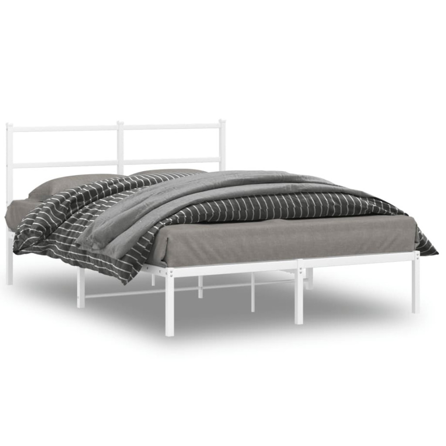 vidaXL Bedframe met hoofdbord metaal wit 140x190 cm afbeelding 1