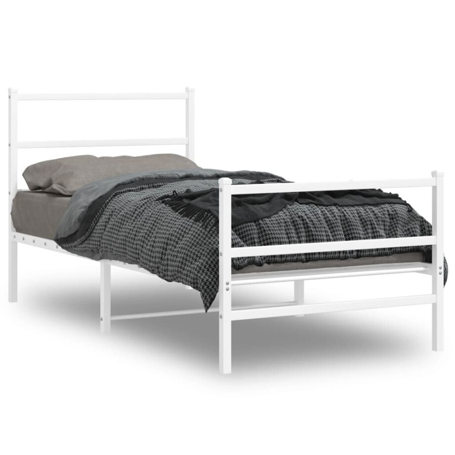 vidaXL Bedframe met hoofd- en voeteneinde metaal wit 90x190 cm afbeelding 1