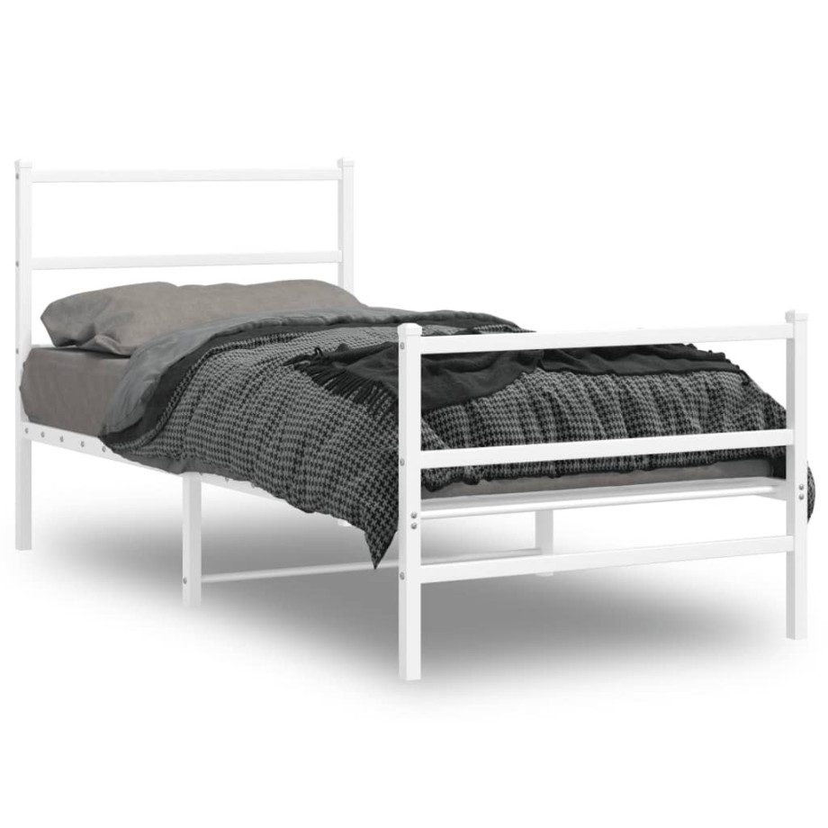 vidaXL Bedframe met hoofd- en voeteneinde metaal wit 90x200 cm afbeelding 1