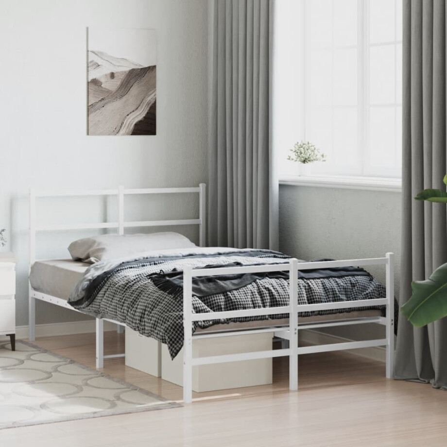 vidaXL Bedframe met hoofd- en voeteneinde metaal wit 120x190 cm afbeelding 1
