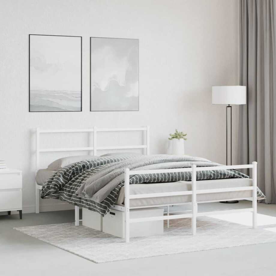 vidaXL Bedframe met hoofd- en voeteneinde metaal wit 140x190 cm afbeelding 1