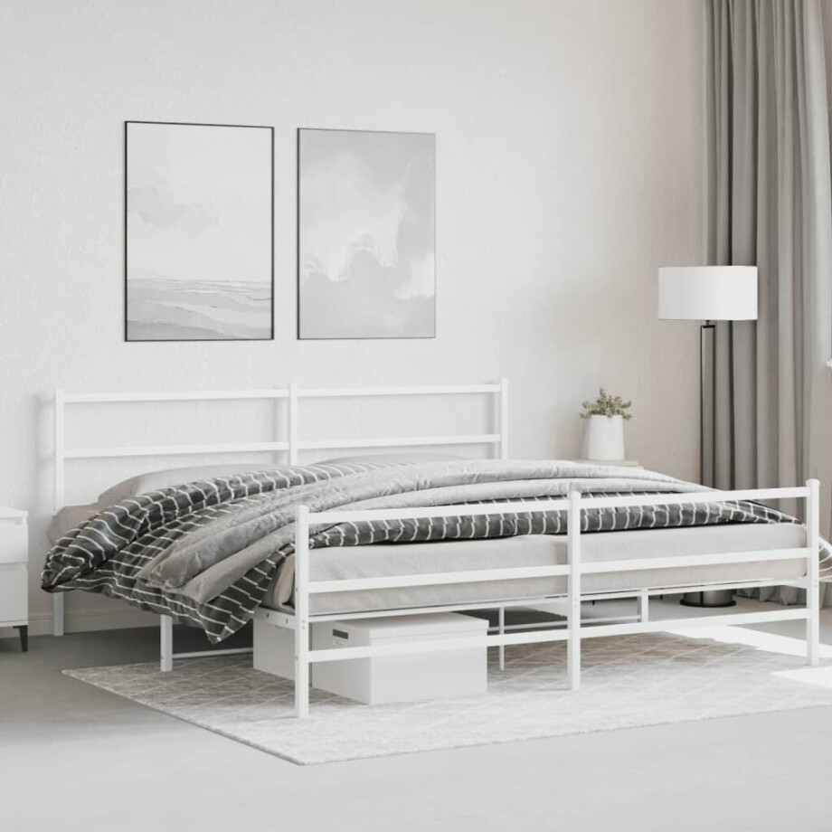 vidaXL Bedframe met hoofd- en voeteneinde metaal wit 193x203 cm afbeelding 1