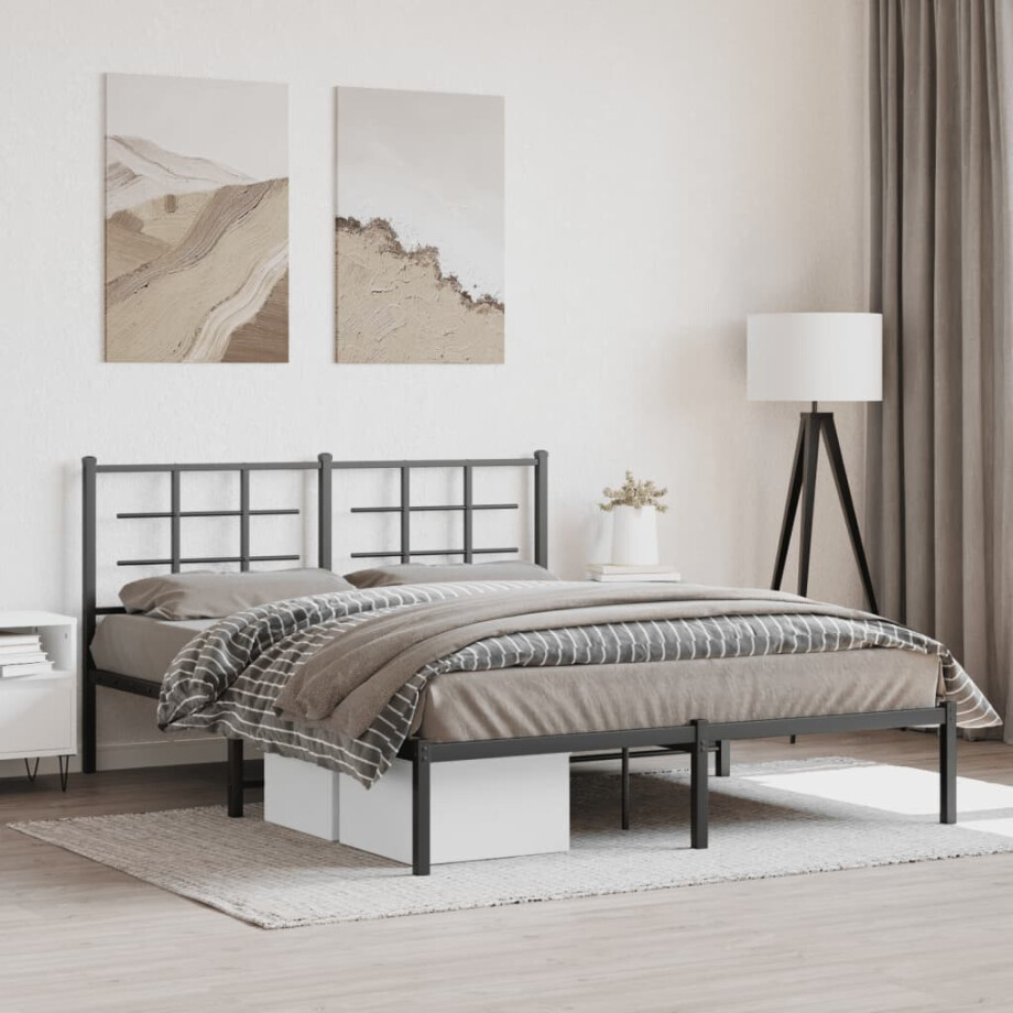vidaXL Bedframe met hoofdbord metaal zwart 160x200 cm afbeelding 1