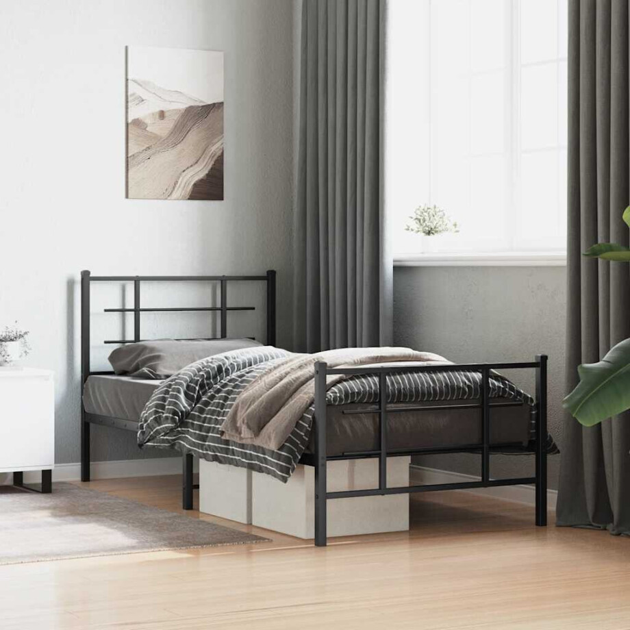 vidaXL Bedframe met hoofd- en voeteneinde metaal zwart 90x200 cm vidaXL Bedframe met hoofd- en voeteneinde metaal zwart 90x200 cm afbeelding 1