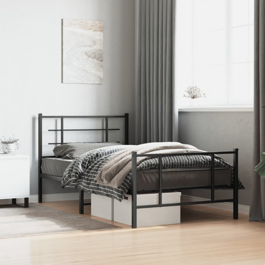 vidaXL Bedframe met hoofd- en voeteneinde metaal zwart 100x190 cm afbeelding 1