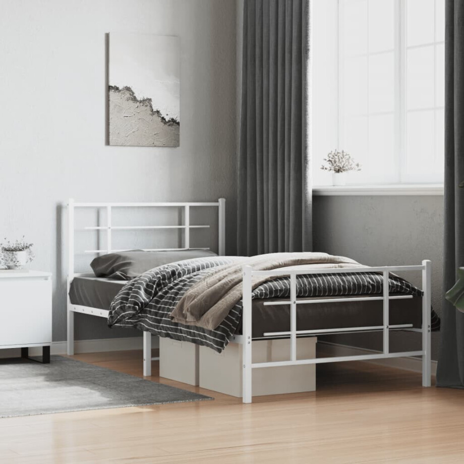 vidaXL Bedframe met hoofd- en voeteneinde metaal wit 107x203 cm vidaXL Bedframe met hoofd- en voeteneinde metaal wit 107x203 cm afbeelding 1