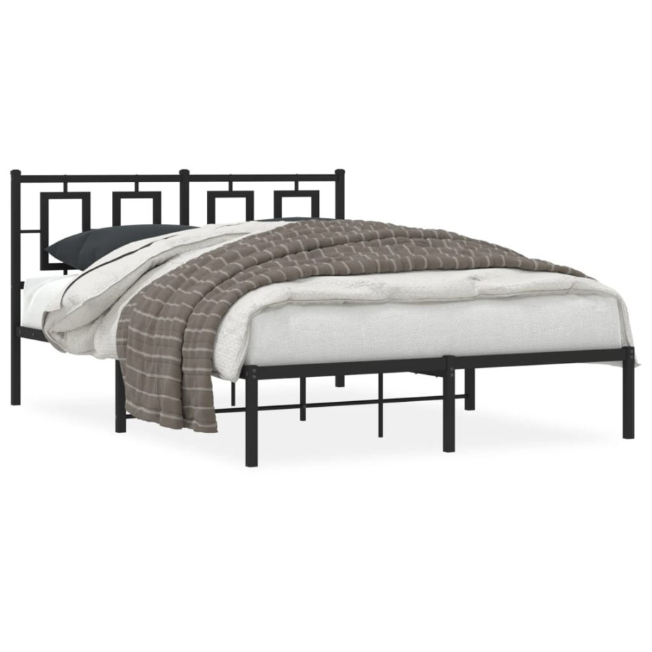 vidaXL Bedframe met hoofdbord metaal zwart 140x190 cm afbeelding 1