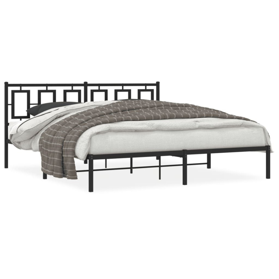 vidaXL Bedframe met hoofdbord metaal zwart 183x213 cm afbeelding 1