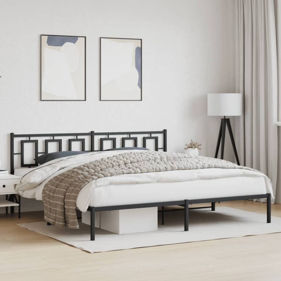 vidaXL Bedframe met hoofdbord metaal zwart 193x203 cm afbeelding 1