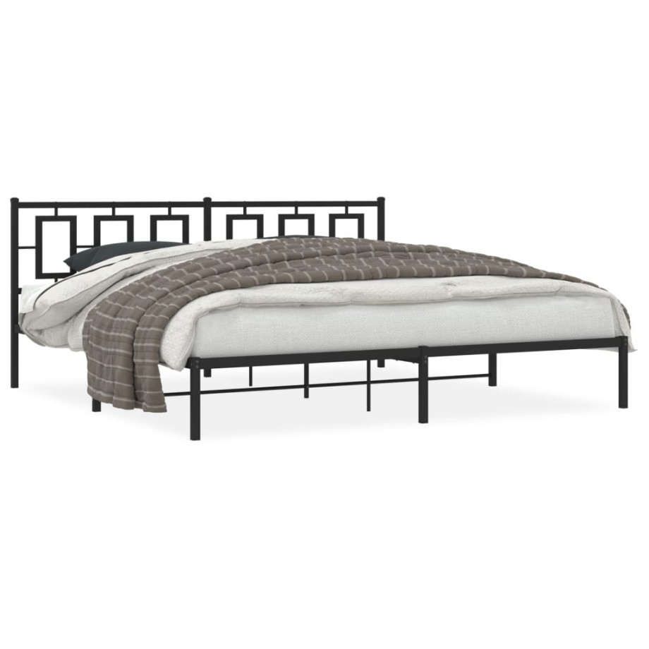 vidaXL Bedframe met hoofdbord metaal zwart 200x200 cm afbeelding 1